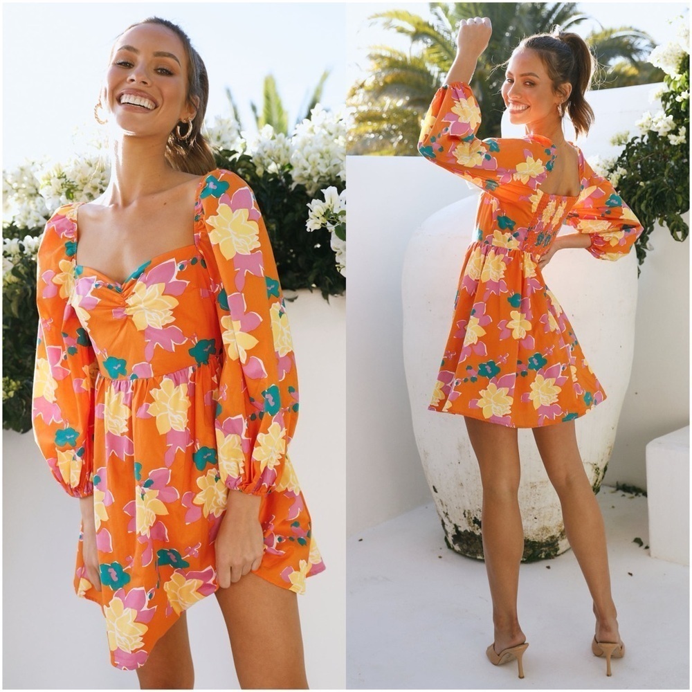 HELLO MOLLY Sweet Macaron Mini Dress In Orange Floral
